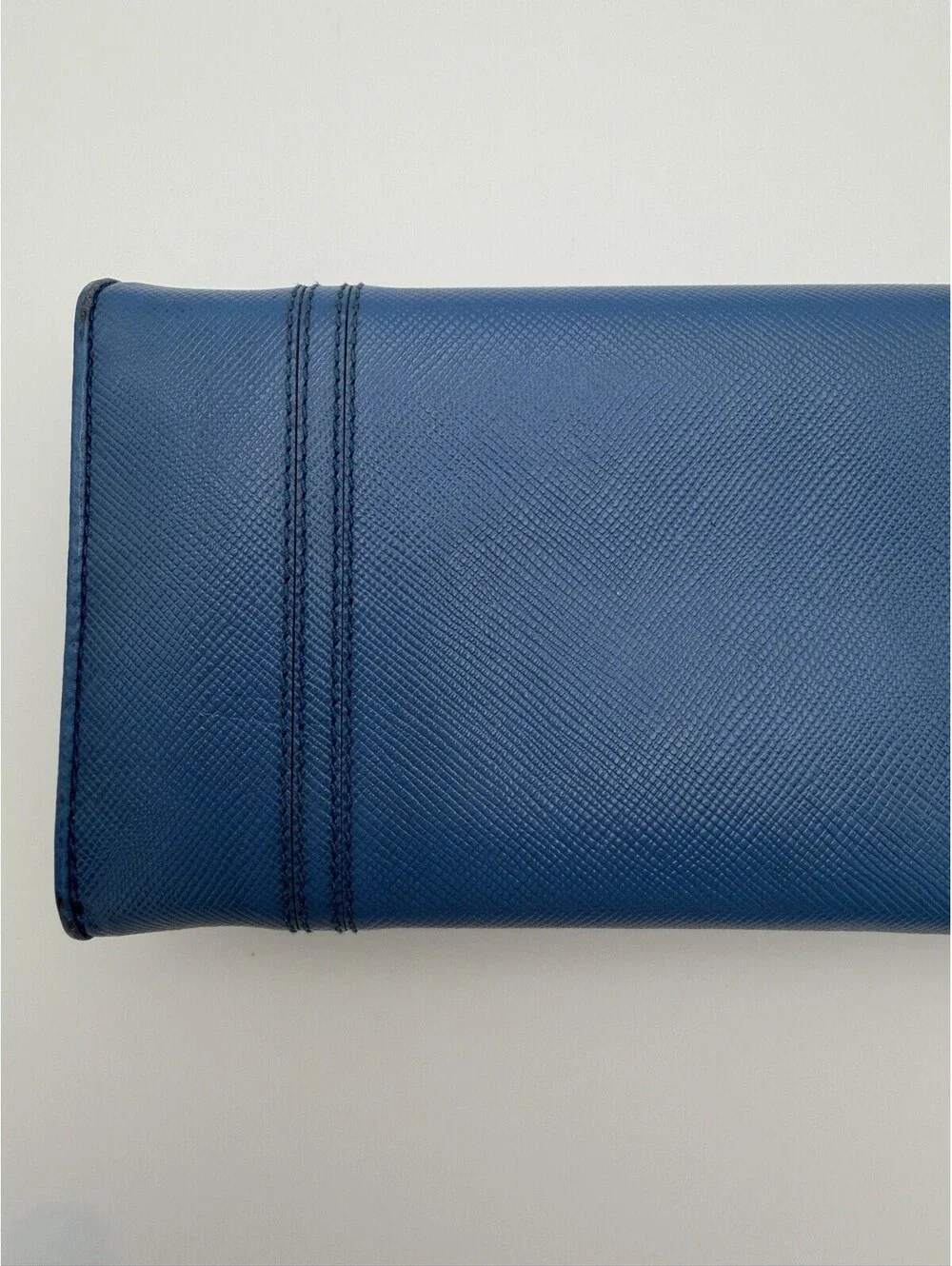Authentic PRADA Blue Saffiano Leather Women Long Wallet Bow COA